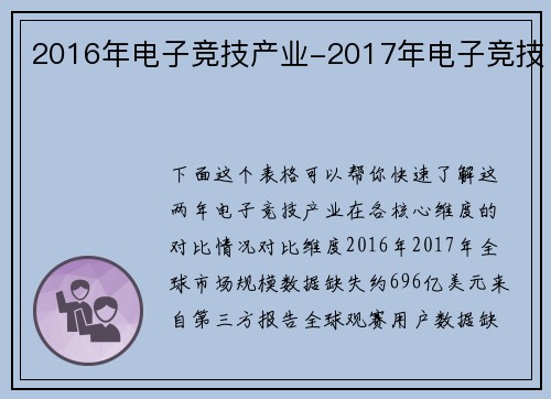 2016年电子竞技产业-2017年电子竞技
