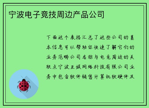 宁波电子竞技周边产品公司